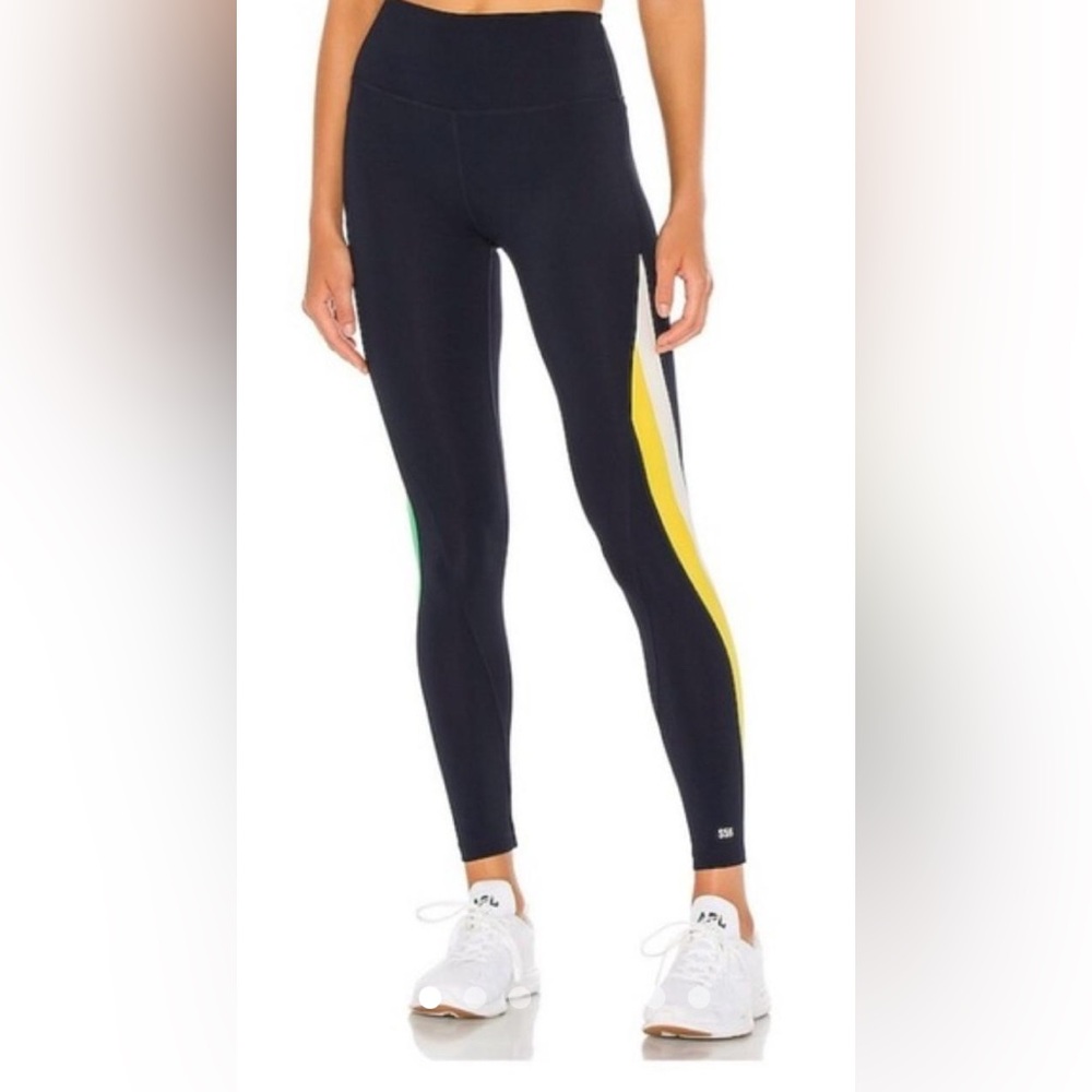 Splits59 Black Leggings with Yellow and Green Stripes